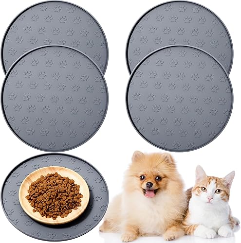 Mifoci 4 alfombrillas de silicona gris para alimentos y agua, antideslizante, impermeable, tapete plegable para tazón de perro, mantel individual