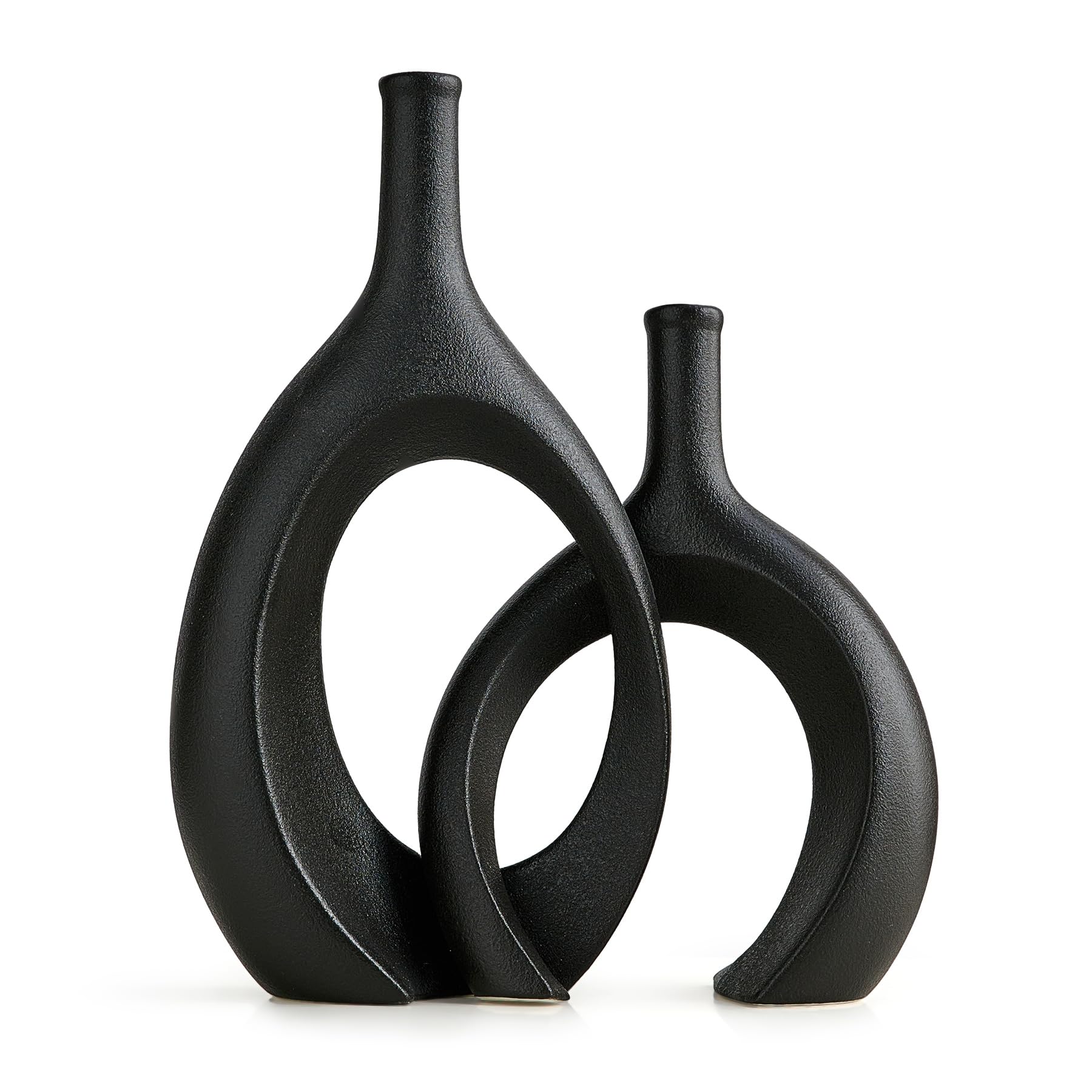 Octdays Ceramic Black Vase Home Decor: Modern Flower Vases Set of 2 for Home Decor Minimalist Hollow Decoration Vase for Bookshelf TV Stand Kitchen Table Centerpieces Decorations