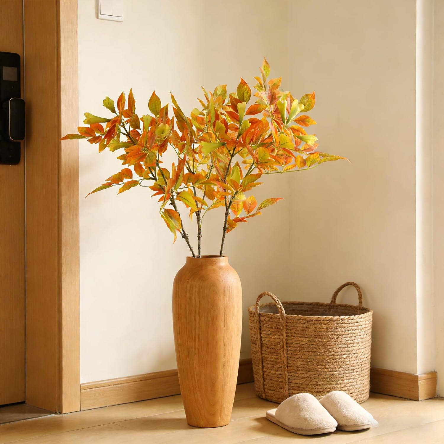 3 Pcs Artificial Greenery Plants Stems, 35" Indoor Fake Autumn Plants Faux Lacquer Tree Branches for Vase Table Fireplace Cabinet Floor Livingroom Kitchen Festivals Home Decor (Autumn Color)