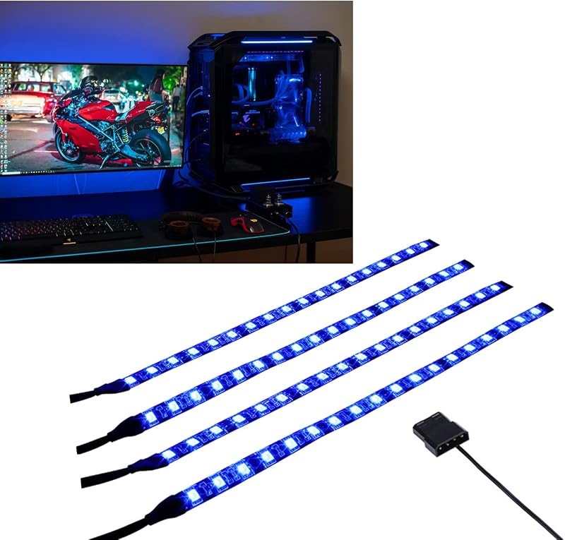 DS Blue Computer Light LED Strip with Magnetic Design for PC Case Lighting Kit,Mid Tower and Full Tower use (4Pack, S Series)