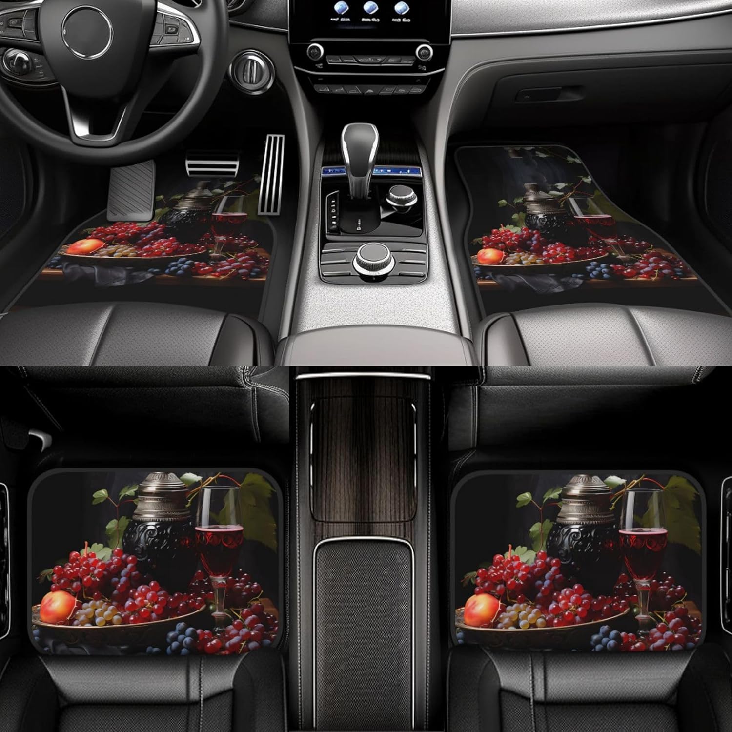 Grapes and Wine Patterned car mats 4-piece set | For cars/SUVs/trucks | Firm fit without displacement