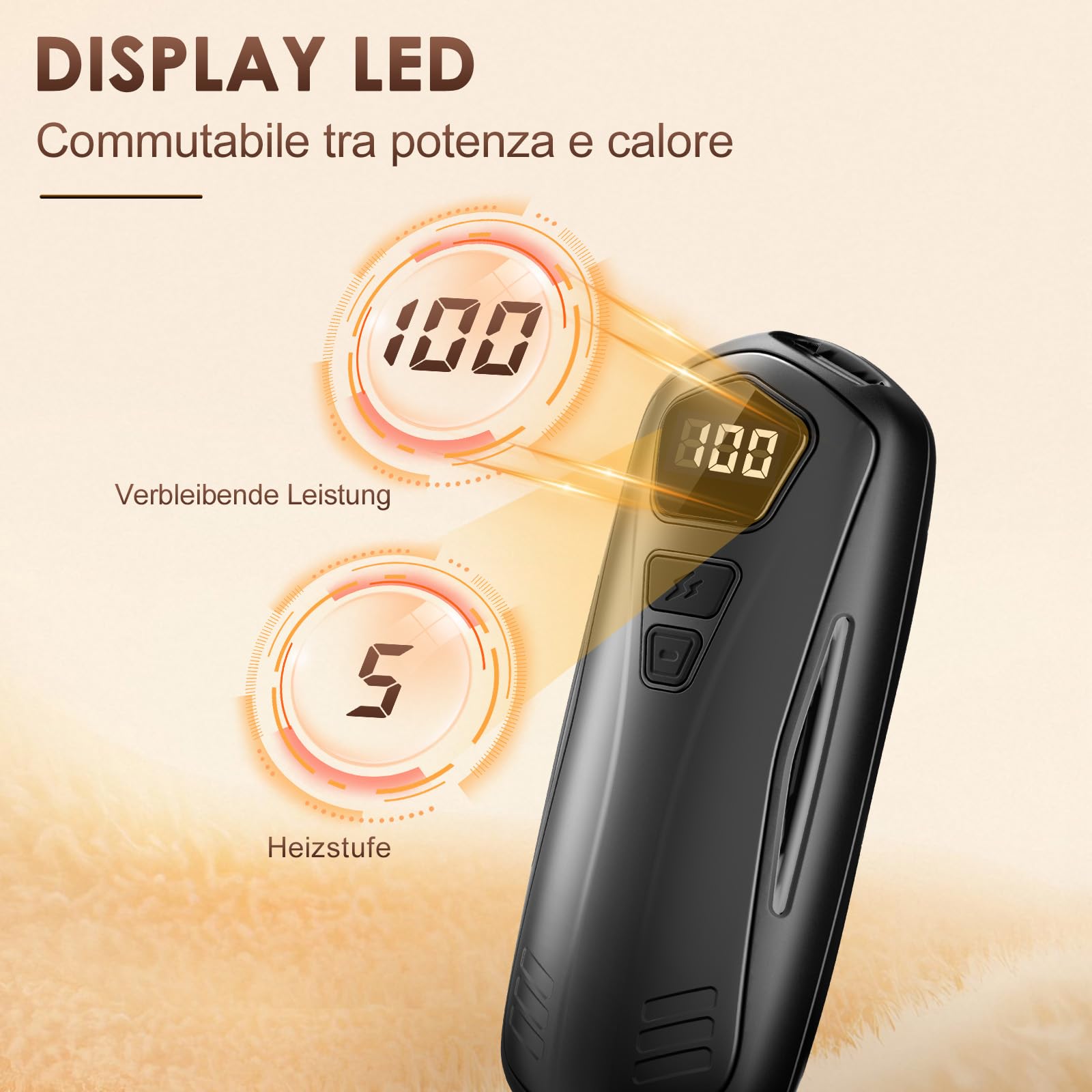 Scaldamani Ricaricabile,2 in 1 6000mAh Scalda Mani Portatile Elettrico, 5 Livelli di Riscaldamento,Scaldamani Usb Riutilizzabile,Regali di Natale per Campeggio All'aperto, Caccia,Raynauds