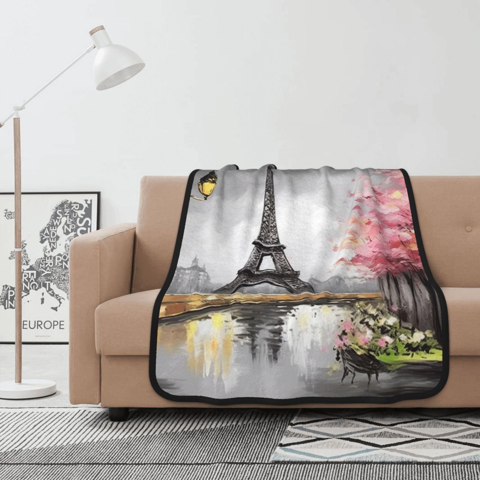 Couverture Tour Eiffel de Paris en flanelle de flanelle douce et impression d'art
