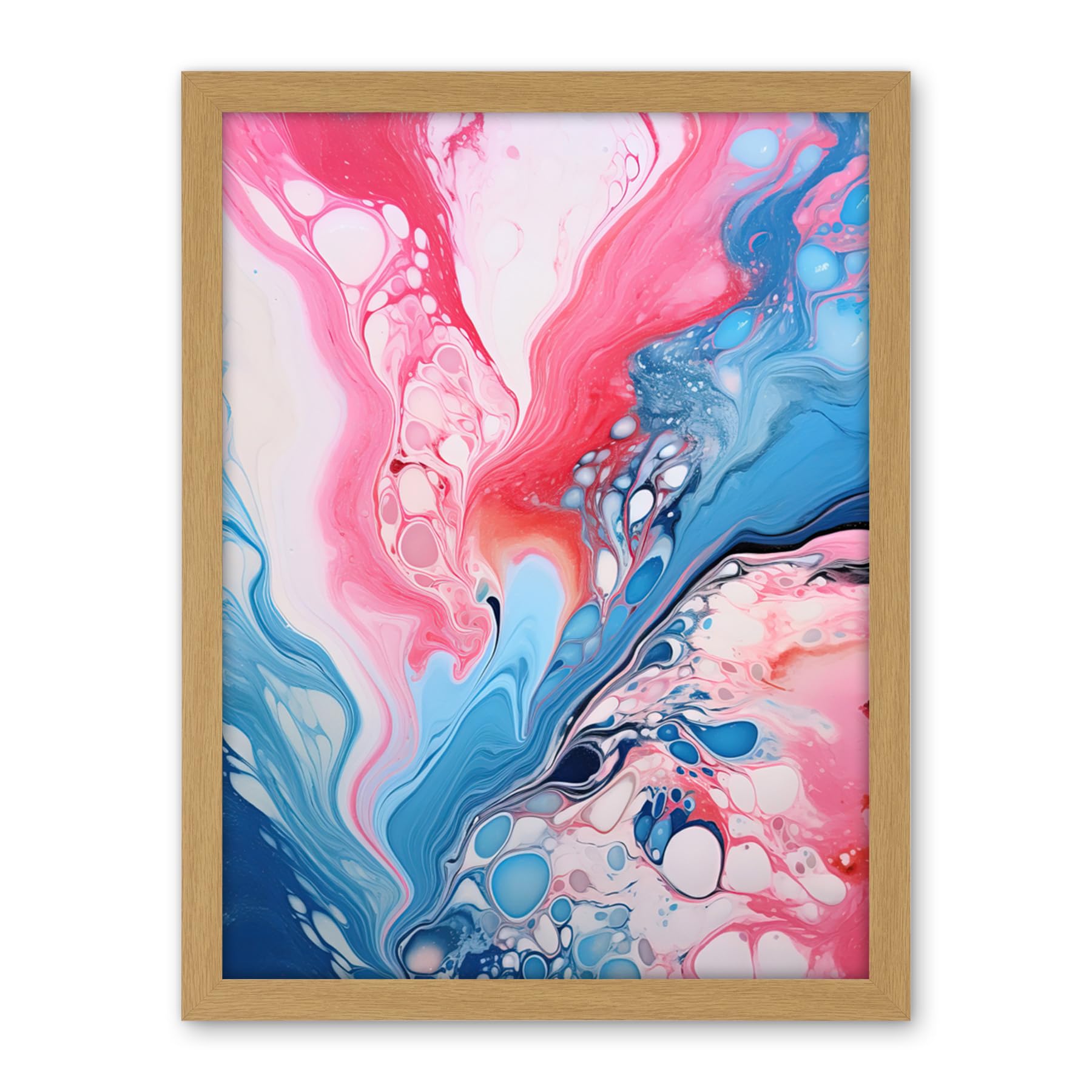 Artery8 Fluid Paint Acrylic Pouring Abstract Artwork Pink Blue Flowing Colours Artwork Framed Wall Art Print 18X24 Inch
