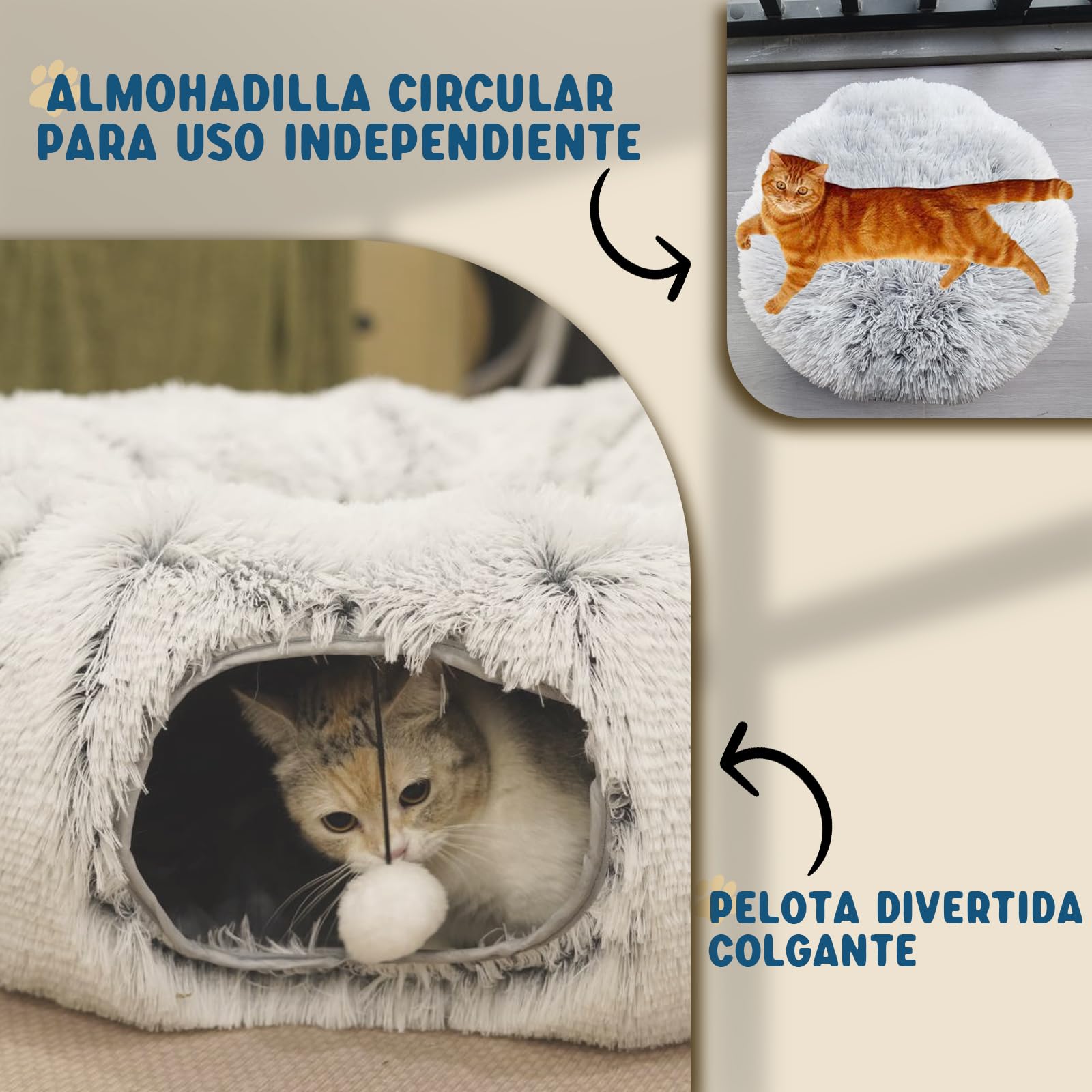 Pawtenda Túneles para gatos de interior, cama de túnel de felpa para gatos, cama de dona para jugar, juguetes multifuncionales para relajarse