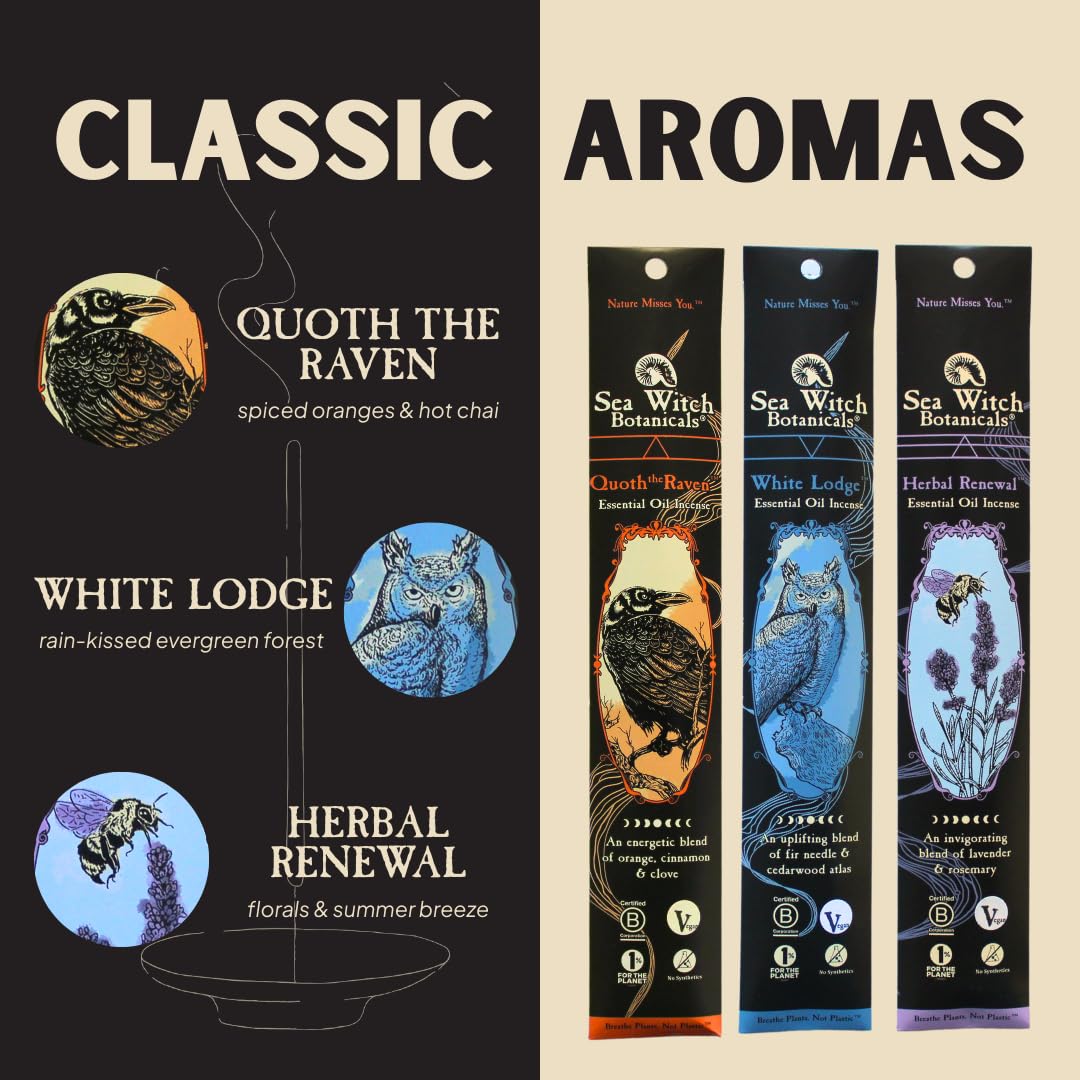 Sea Witch Botanicals Collezione di incenso Triada da portare in volo, miscele di oli essenziali naturali, 3 scatole da 20 bastoncini di incenso, atossici, rituali e relax