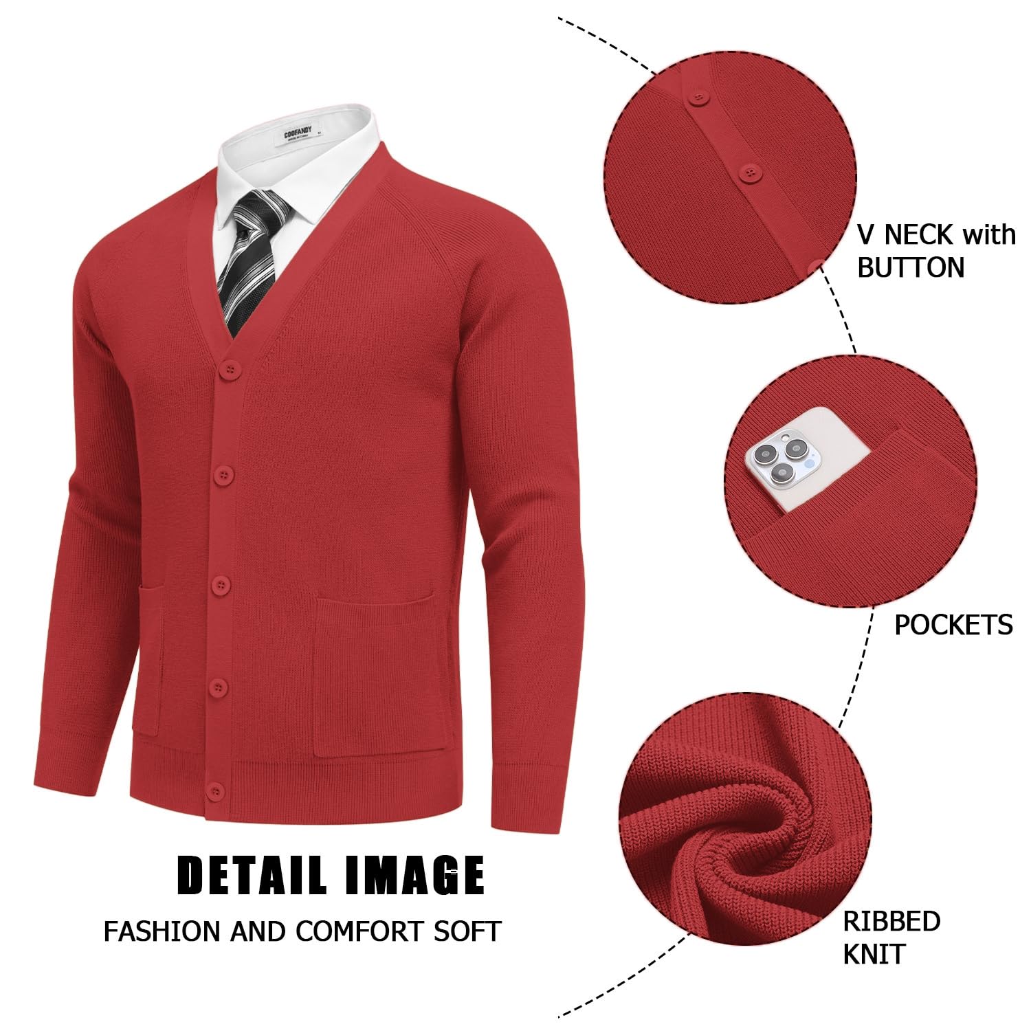 COOFANDY Cardigan da uomo a maniche lunghe casual scollo a V Button Down maglione lavorato a maglia con tasche