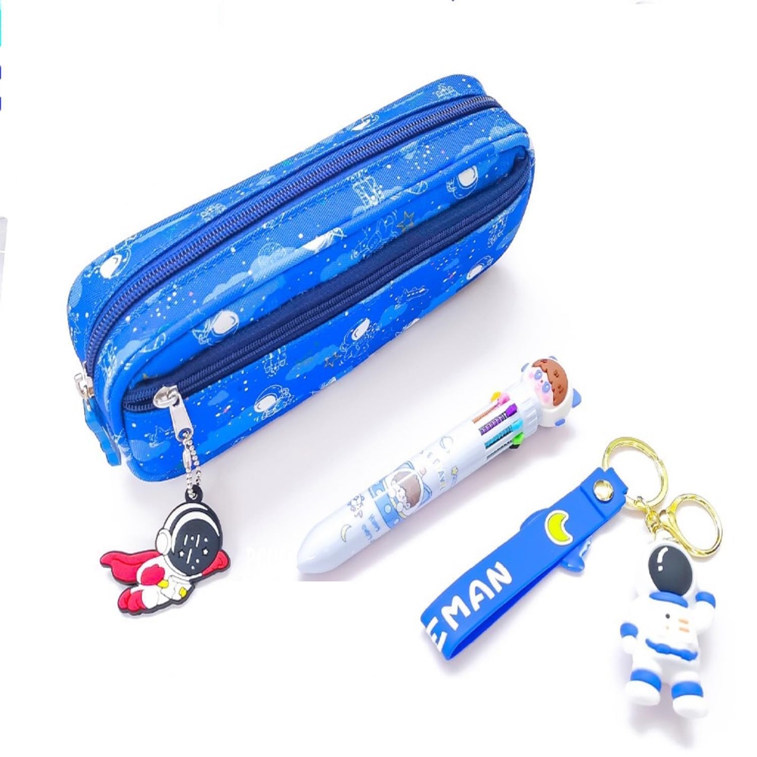 Buy High Space Star Pan Theme Pencil Case with Ubicorn Key Chain and 10 in 1 Colouring Pen for Kids
