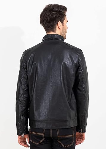 Miniatura 6 de VICALLED Chaqueta de cuero para hombre Slim Fit Stand Collar PU Chaqueta de motocicleta ligera