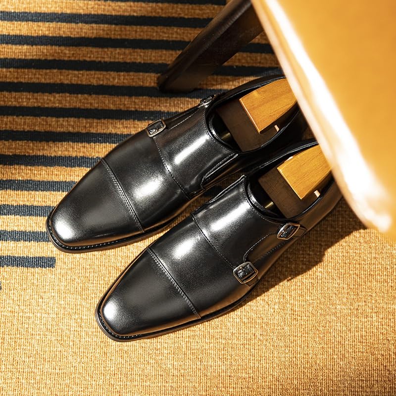 Men's Fashion Genuine Leather Wingtip Dress Oxford Shoes Retro Round Toe Comfortable Lug Sole Non-Slip Lace-Up Dress Shoes3