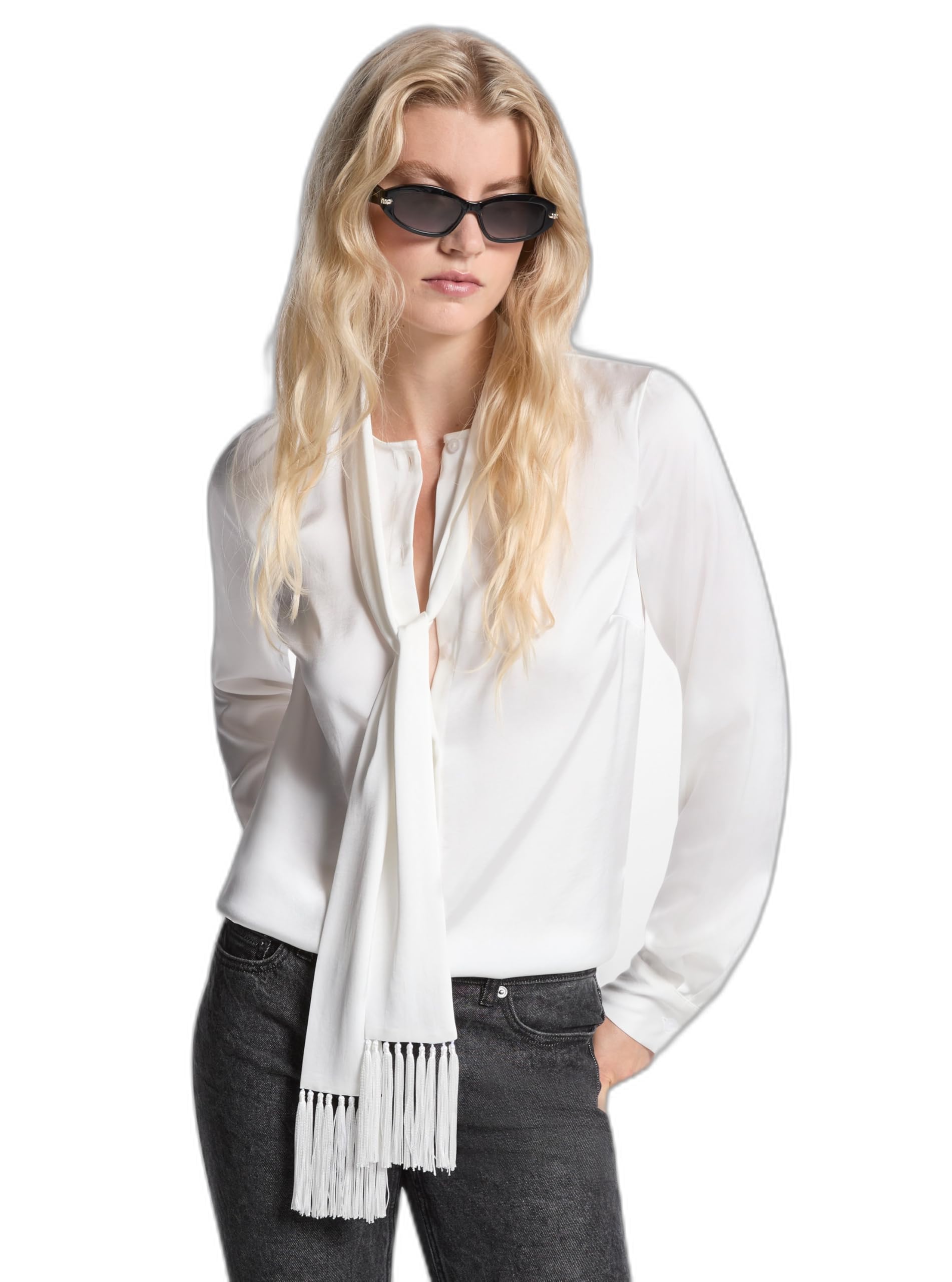 Michael Kors Women's Fringe Bow Blouse, White, L