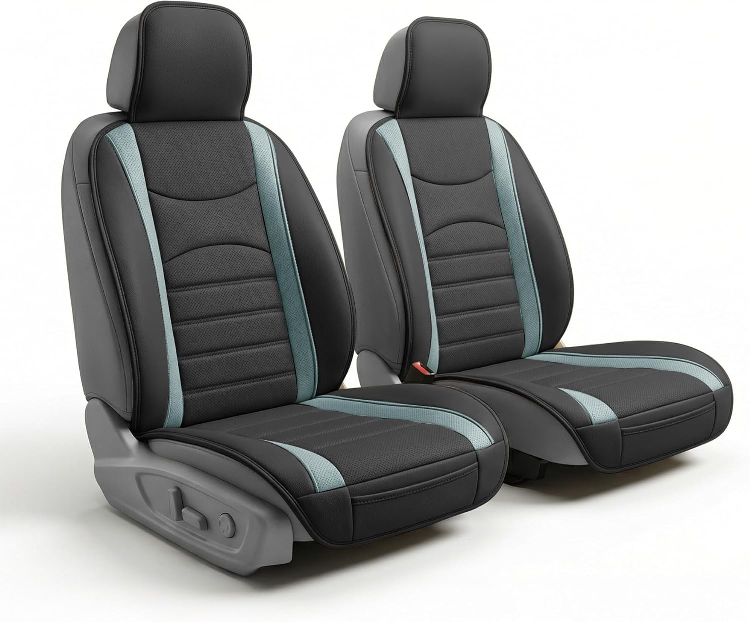 FH Group Car Seat Covers Front Set Gray Black Faux Leather Car Seat Cushions - Car Seat Covers for Low Back Seat, Universal Fit, Automotive Seat Covers, Airbag Compatible for SUV, Sedan