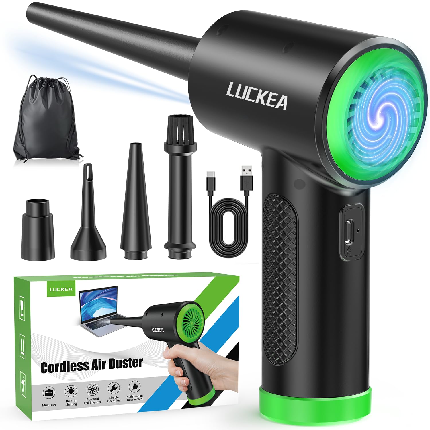 Aire Comprimido Limpieza PC Air Duster - 3 Velocidades Soplador de Aire Potente con Luz LED, 6000mAh, Soplador de Polvo Eléctrico, Alternativa al Spray Aire Comprimido o Compressed Air
