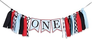 Race Car One High Chair Banner Birthday Boy - Race Car First/1st Birthday Party Decorations,highchair Banner 1st Birthday Boy,race Car First Birthday High Chair Banner,red, Black and Blue Fabric Garland,photo Props Cake Smash（Race Car）