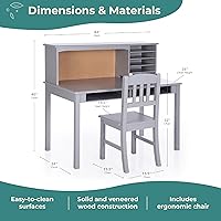 Vista 2 de Guidecraft Juego de escritorio y silla multimedia - Gris: estación de trabajo para computadora para estudiantes, escritorio de estudio con gabinete