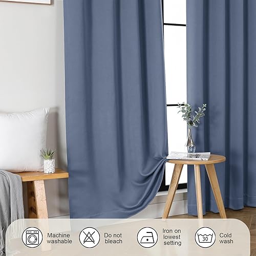 Miniatura 111 de Gwine Cortinas opacas para sala de estar de 63 pulgadas de largo, con aislamiento térmico, cortinas opacas para decoración de dormitorio con Azul