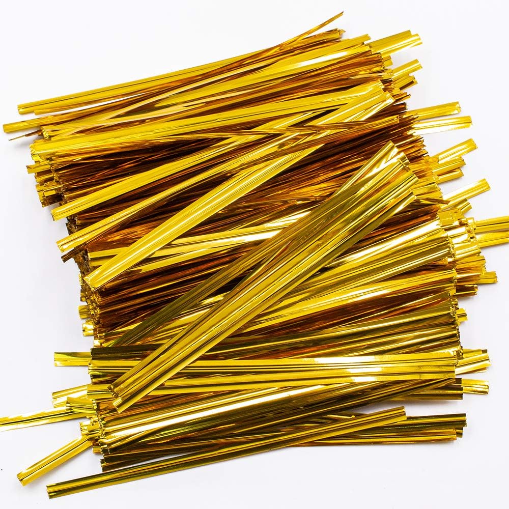JoyRay 760PCS 4 Inches Metallic Twist Ties Plastic Cable Ties Reusable for Bread/Candy/Cookies/Party Cello and Bakery Bags(Gold)