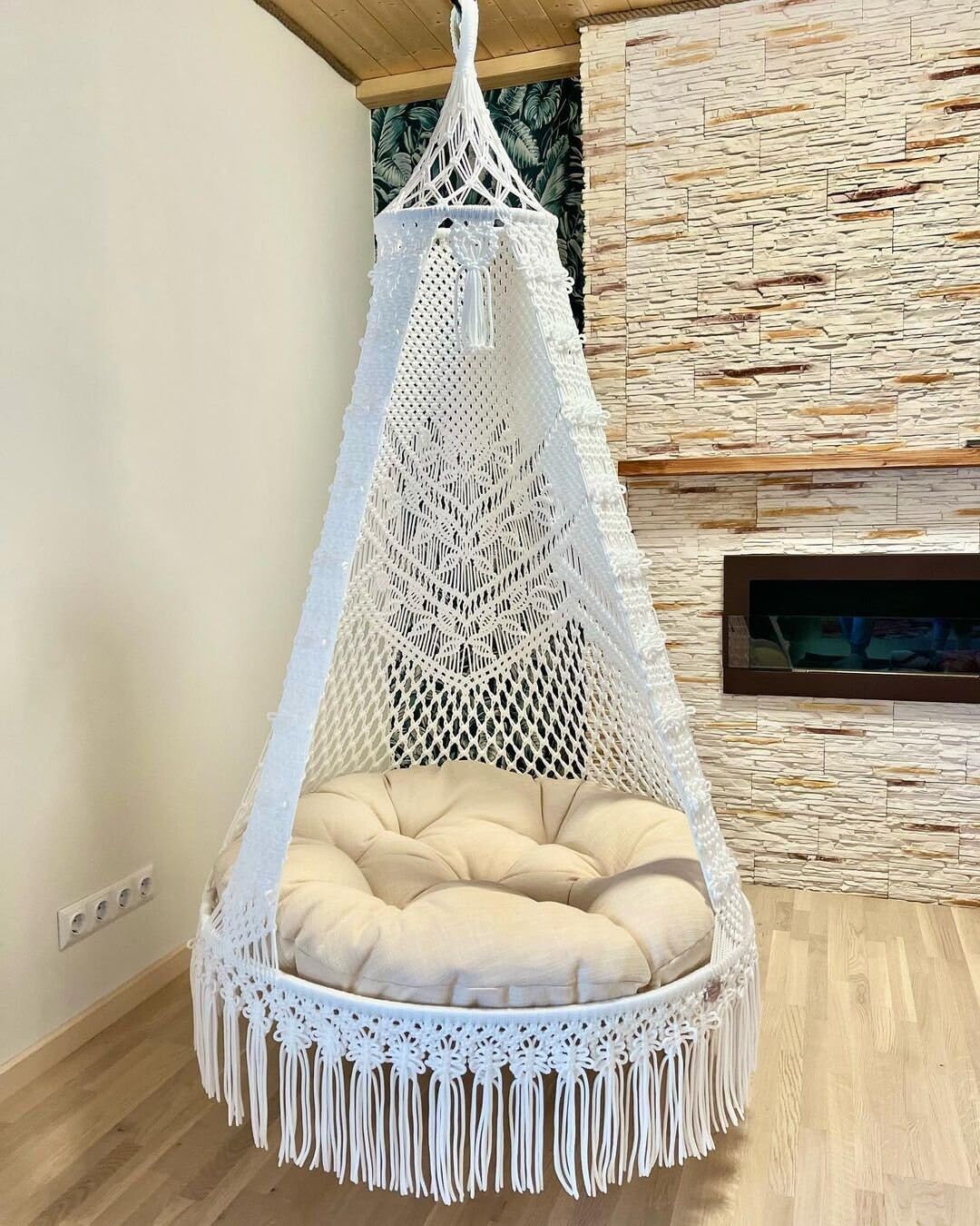Villa Macrame Hanging Chair, Adult Swing Chair,Bedroom Hanging Chair, Indoor Swing, Porch Swing, Indoor Hammock Swing-image-34