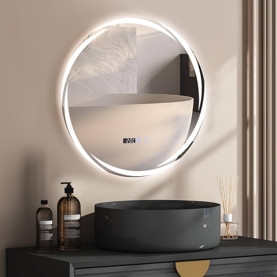 YOURLITE 600mm Round Bathroom Mirror With LED Light, Illuminated