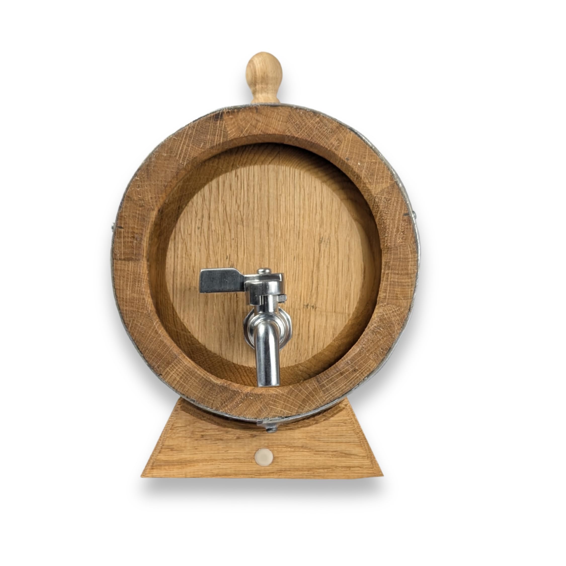 Eichenfass 3L mit Edelstahlzapfhahn – Holzfass für Whisky, Wein, Schnaps – Geflammtes Weinfass Fass mit Edelstahlreifen & Bock – Geschenk & Deko klein