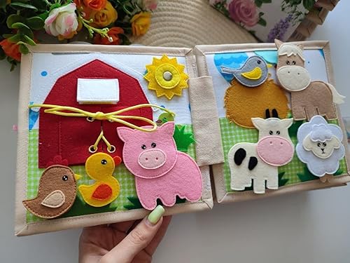 Miniatura 2 de Libro de bebé silencioso personalizado, libro de fieltro para habilidades motoras finas, juguete Montessori, libro ocupado de actividades para niños