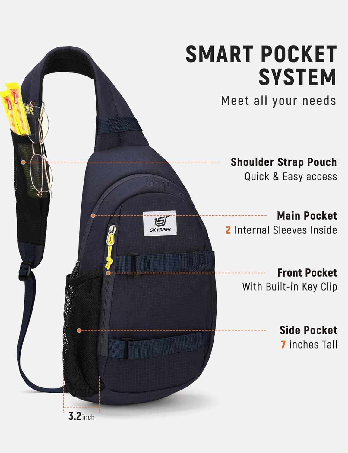 SKYSPER Sling Bag Anti-Theft RFID Crossbody Bag Travel Cross Body Backpack Shoulder Hiking Sling Daypack(Navyblue) - Image 2