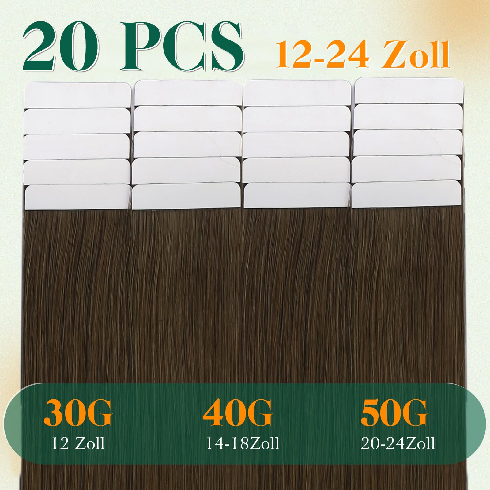 Easyouth Tape Echthaar Extensions Braun Echthaar Extension Tape Dunkelbraun Extension Menschenhaar Tapes für Damen #4 30cm 30g
