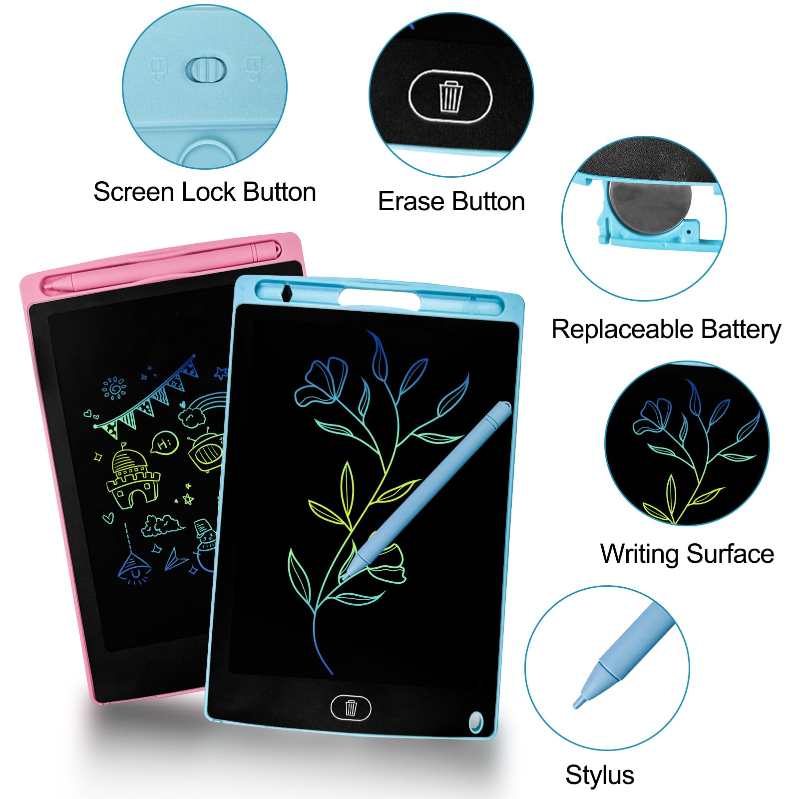 Enloffi 2 Pièces Tablette D'écriture LCD Colorée 8,5 Pouces Coloré Tablette Dessin Enfant Avec