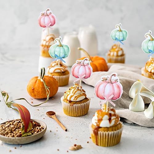 Miniatura 28 de 24 adornos de calabaza para cupcakes con purpurina para otoño, hojas, flores, calabaza, cupcakes, decoración de pasteles para Halloween, decoración