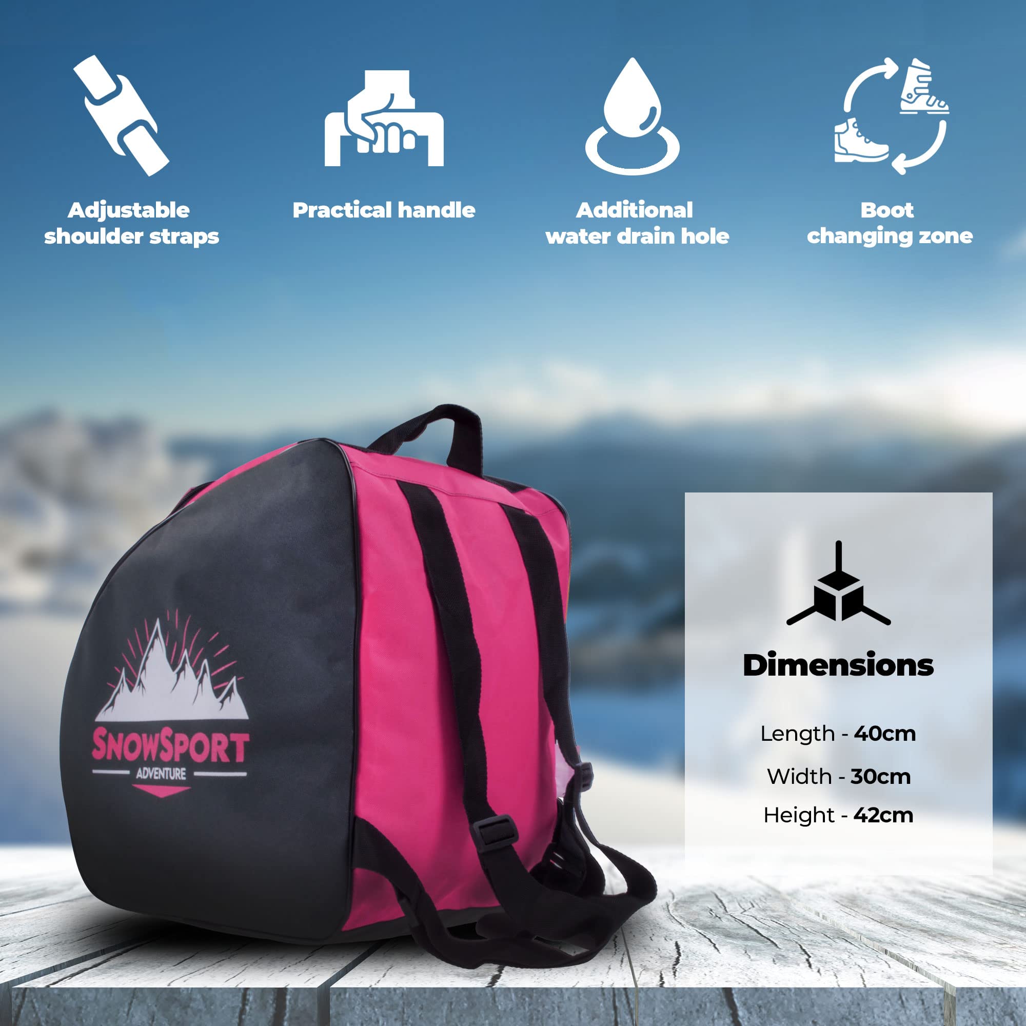 Housse pour chaussures de ski - Sac à dos pour chaussures de ski - Snowsport - Bleu marine/orange/rose