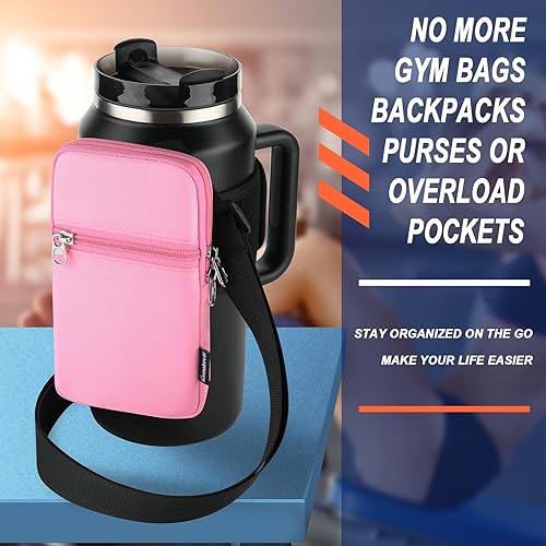 Miniatura 6 de Bolsa para botella de agua de gimnasio para vaso Stanley con asa, funda universal para botella de agua con correa y bolsillo, compatible con una