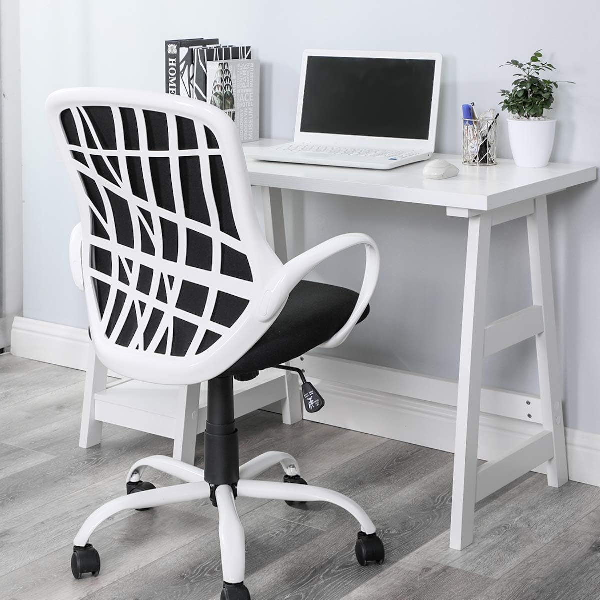 Office Chair Computer Desk Chairs With Wheels Ergonomic Small Desk Chair For Teens Home Office Task Chair Student Rolling Chair With Arms For Bedroom Study Chairs In White And Black Amazonca