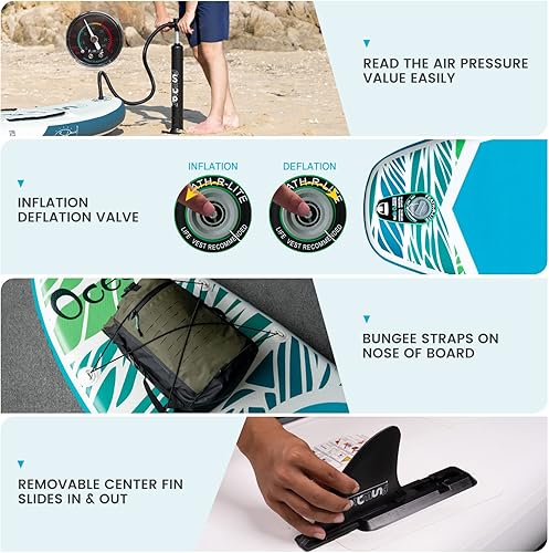 Miniatura 4 de FEATH-R-LITE Tabla de remo inflable de 10 pies 5 pulgadas  11 pies 6 pulgadas, ultraligera SUP con accesorios de tabla de remo inflable, aletas,