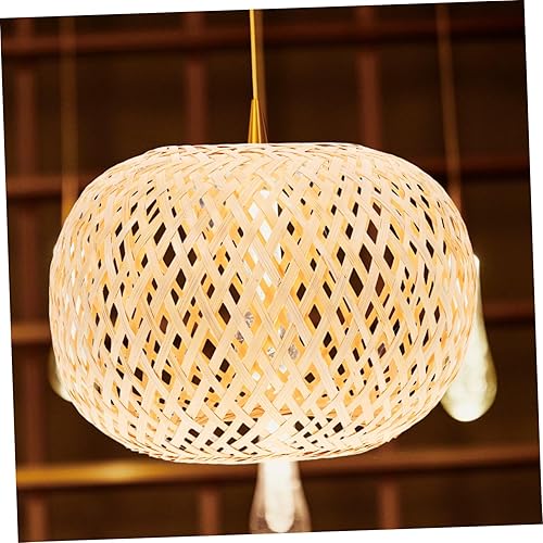 Miniatura 6 de 1 pantalla de lámpara rústica, candelabro, decoración de cesta blanca, candelabro de mimbre, pantalla tejida para lámpara colgante, E27, lámpara de