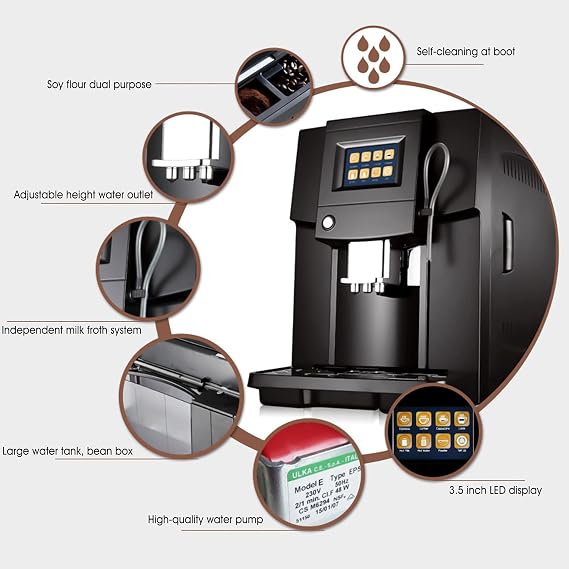 QJRGUY 200W Commercial Automatic Coffee Machine, Espresso Cappuccino Maker, with Independent Milk Froth System, Silver