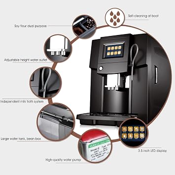 QJRGUY 200W Commercial Automatic Coffee Machine, Espresso Cappuccino Maker, with Independent Milk Froth System, Silver