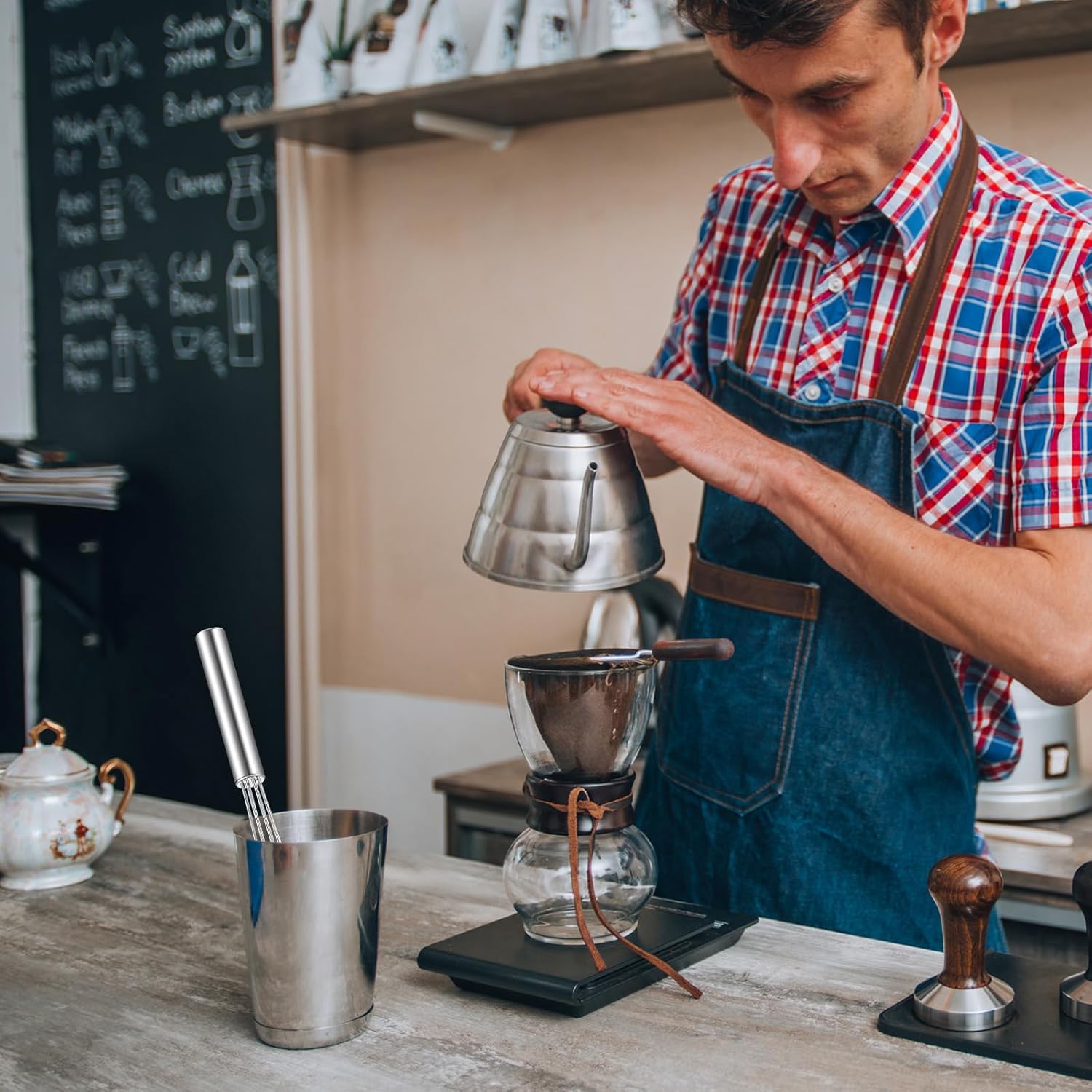 Baderke 1 Pack Espresso Whisk Tool 10.6" Long Handle Mini Whisk for Coffee Stirring Stainless Steel Silver Triangular Design Fit Coffee Chocolate Milk, Mixing Tool for Commercial Home Use - Image 4