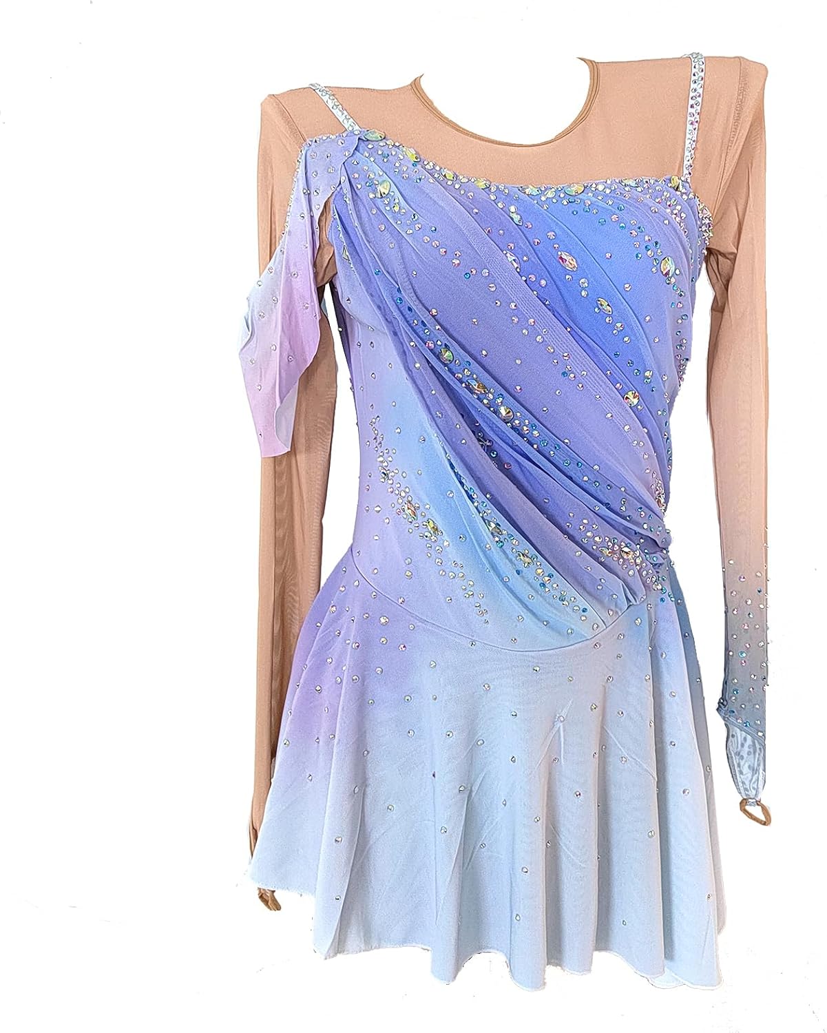 Women's Purple Long-Sleeved Figure Skating Dress for Ice Skating Performance