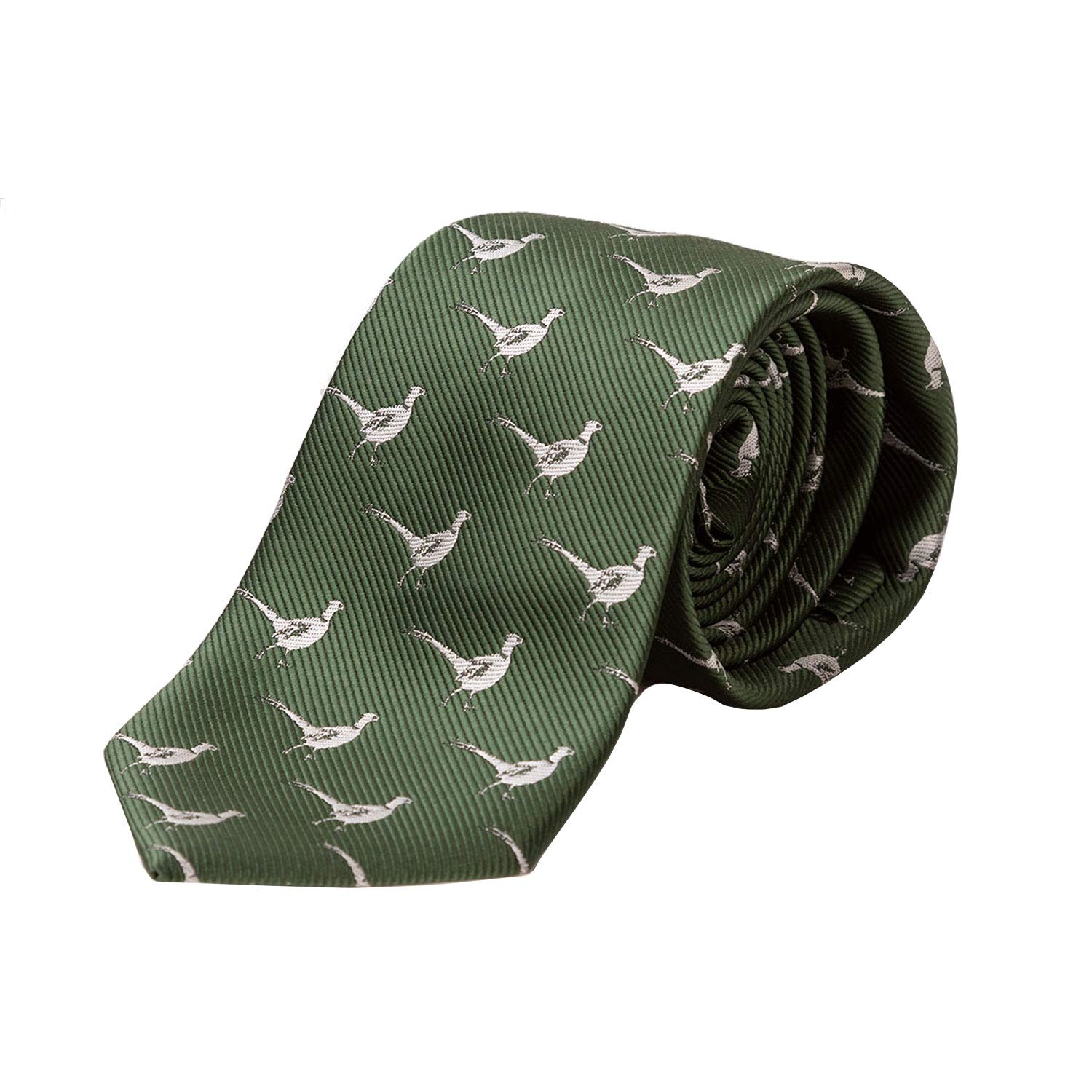 Rydale Men's Shooting Tie Pheasant Patterned Necktie Country Print Hunting Suit Tie (Olive)