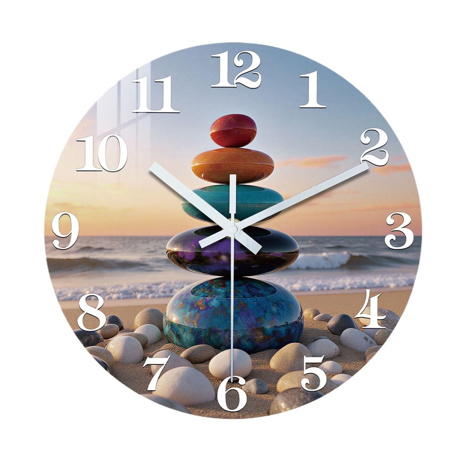 Zen-Inspired Balance Stone Wooden Wall Clock, 10-24inch Silent Clocks, Aa Battery Powered, Suitable For Living Room, Bedroom, Meditation , Mother's Day, Easter, April Fool's Quiet Operation(10Inch)