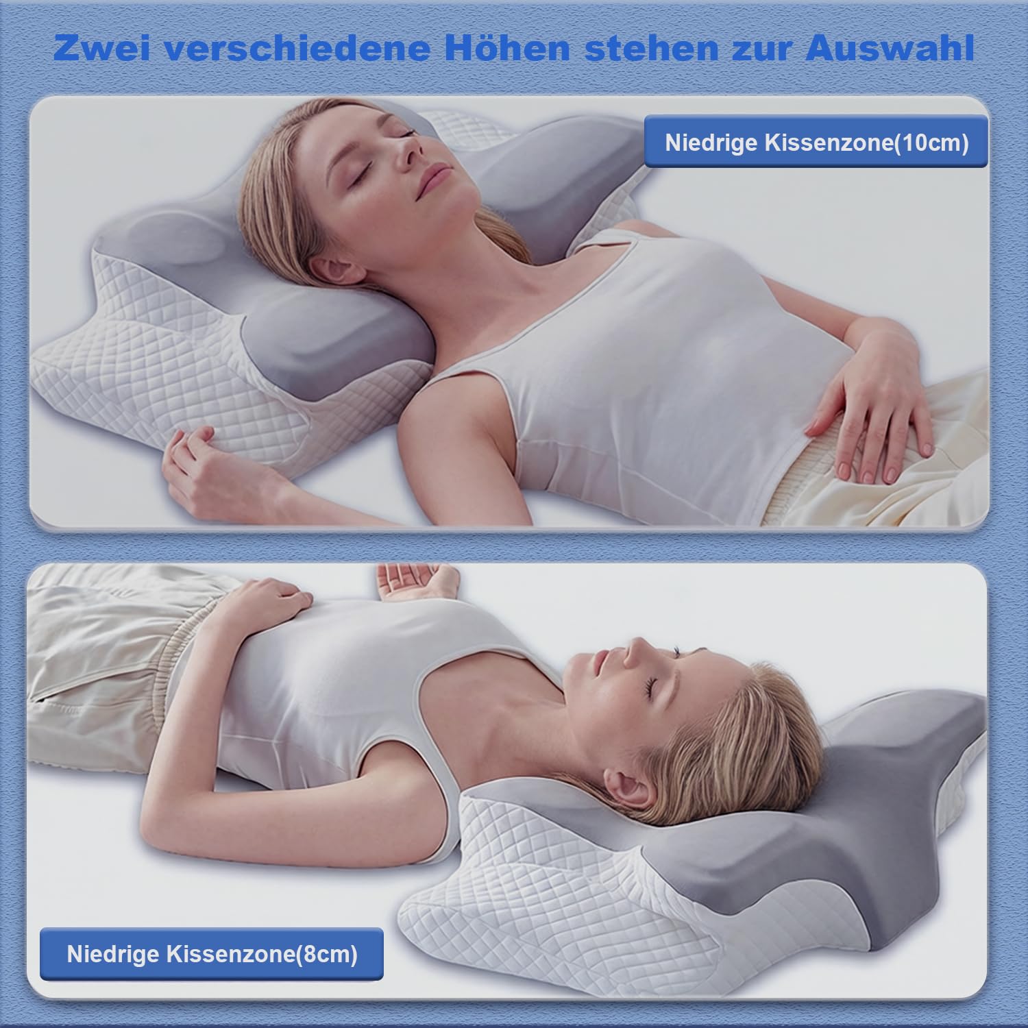 Almohada cervical, almohada para dormir de lado, cojín de mariposa, cojín ergonómico para el cuello, almohada de espuma viscoelástica, adecuada para los lados, la espalda y el estómago, 62