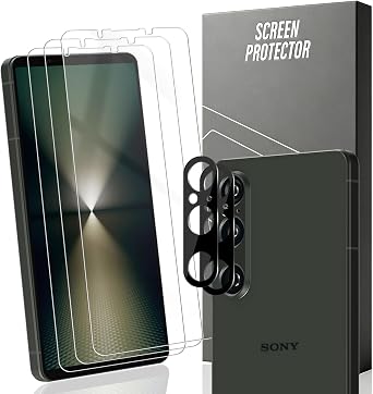 3+2 Pack Tempered Glass for Sony Xperia 1 VI 2024 Screen Protector with Camera Lens Protector, 9H Hardness, HD Clear Film, Case Friendly, Screen Protector for Sony Xperia 1 VI 2024