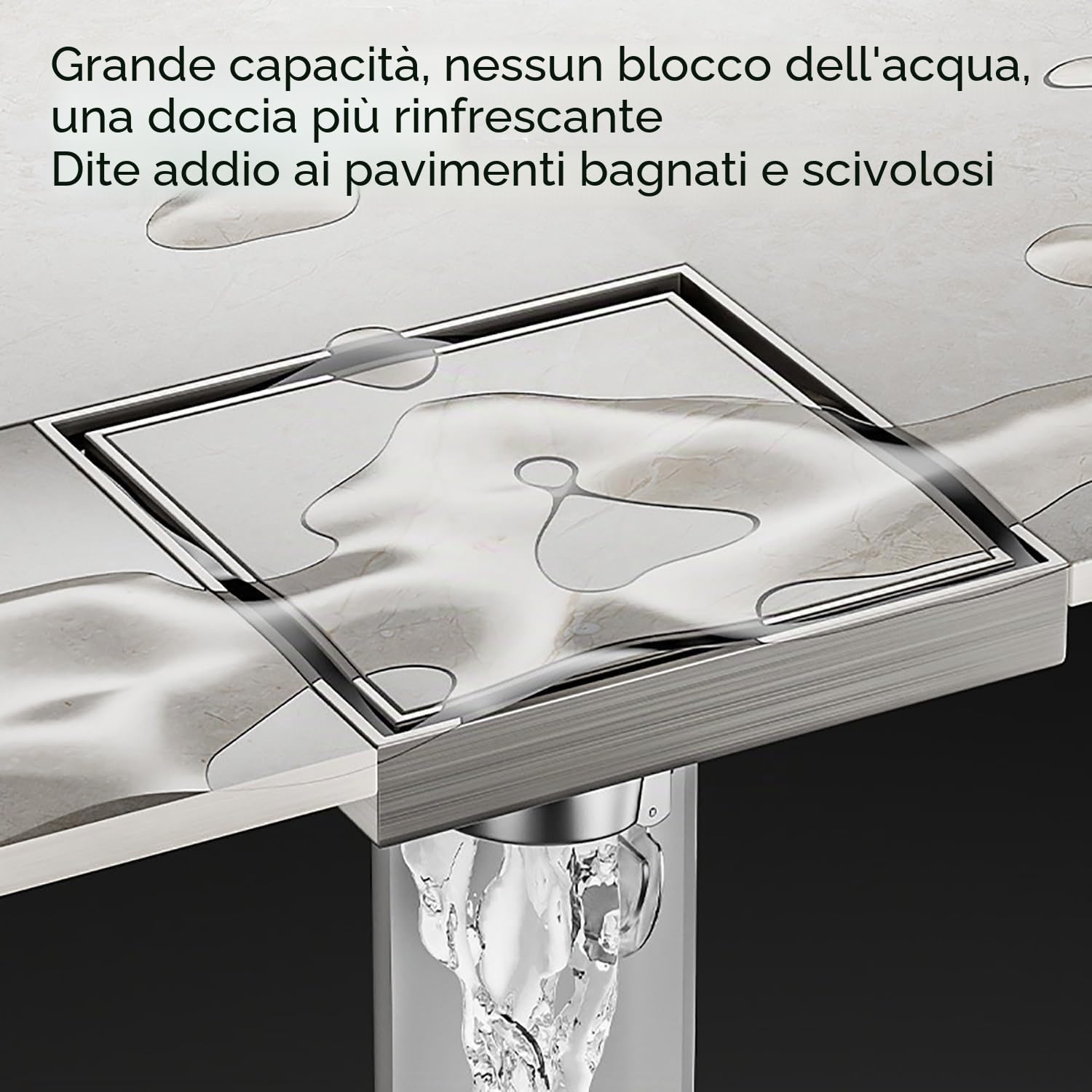15x15cm Piletta Doccia,Scarico Doccia,Piletta Doccia Piatto Piastrellabile Sifone a 360° con Filtro Antiodore e Anti-Capelli per Doccia Walk-in,Materiale in Acciaio Inox