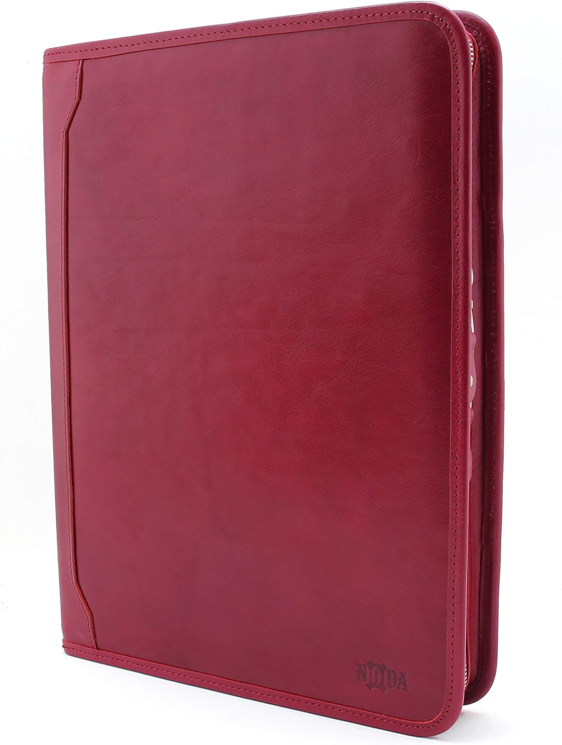 Noda Executive Leather Padfolio 3 Ring Binder Professional Business Portfolio w/Zippered Closure | Resume, Document, Notepad, Tablet, Clipboard, Writing Pad Organizer | Men, Women (red)