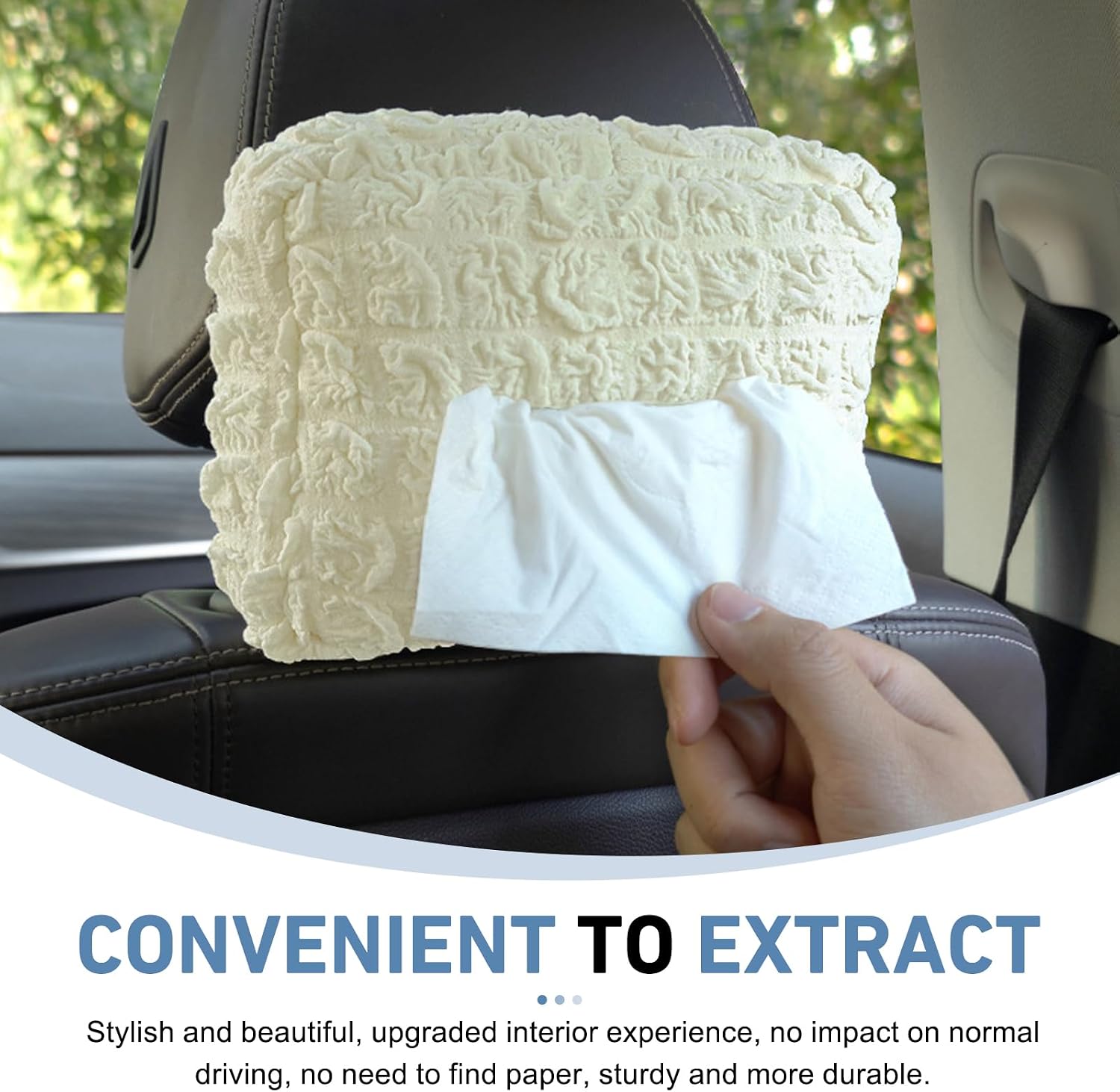 Car Tissue Holder, Snap-on Soft Comfort Rectangle Napkin Storage Box, Adorable Puff Pastry Patterned Vehicle Storage Decoration, Universal for Most Cars, Trucks, SUVs (Black) image 4