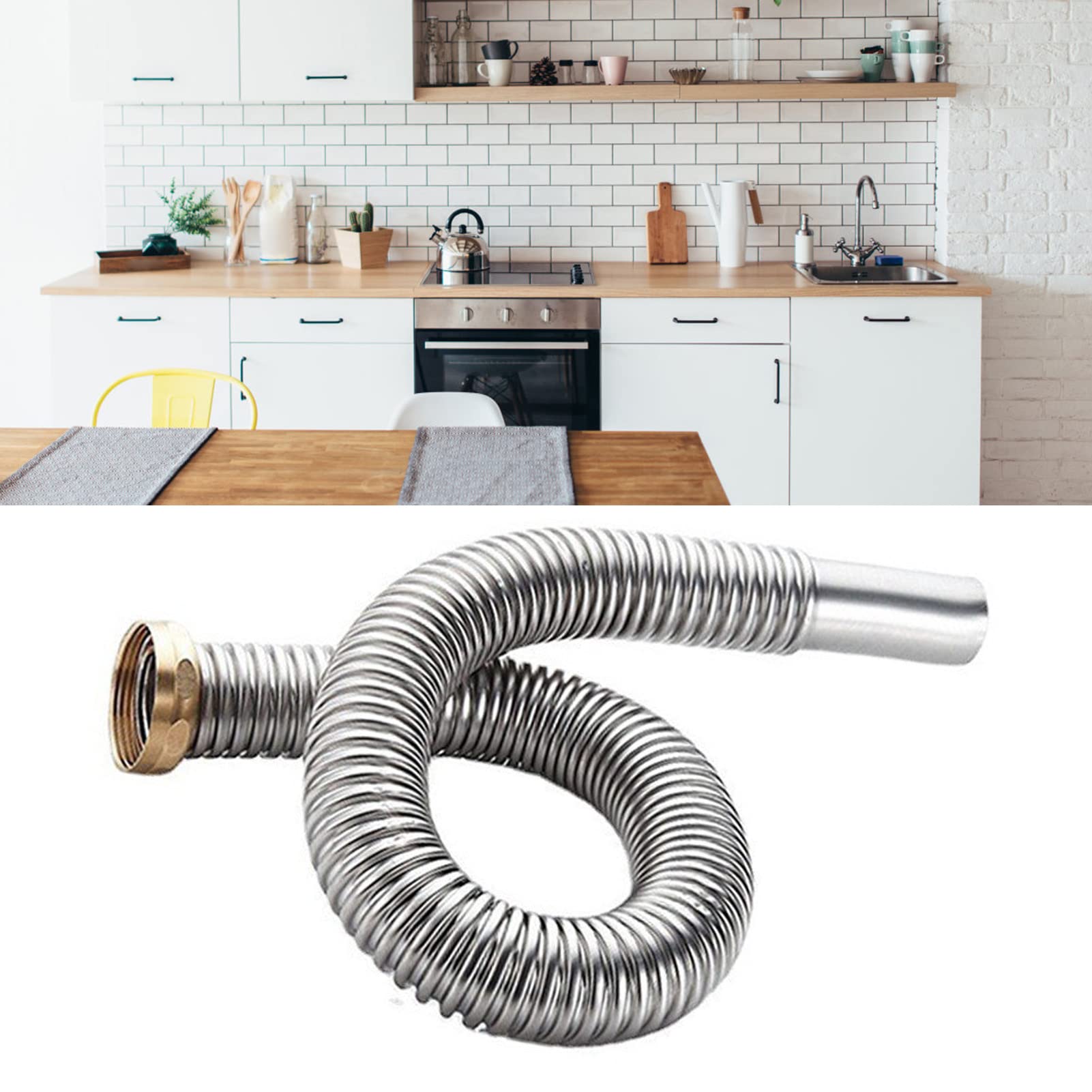 Tubo di Scarico Flessibile per Lavello, Parti Stampate in Un Unico Pezzo, Sifone Regolabile per Drenaggio e Smaltimento Dei Rifiuti Del Lavello Della Cucina, Anti Odore, Anti Perdite (D'argento)