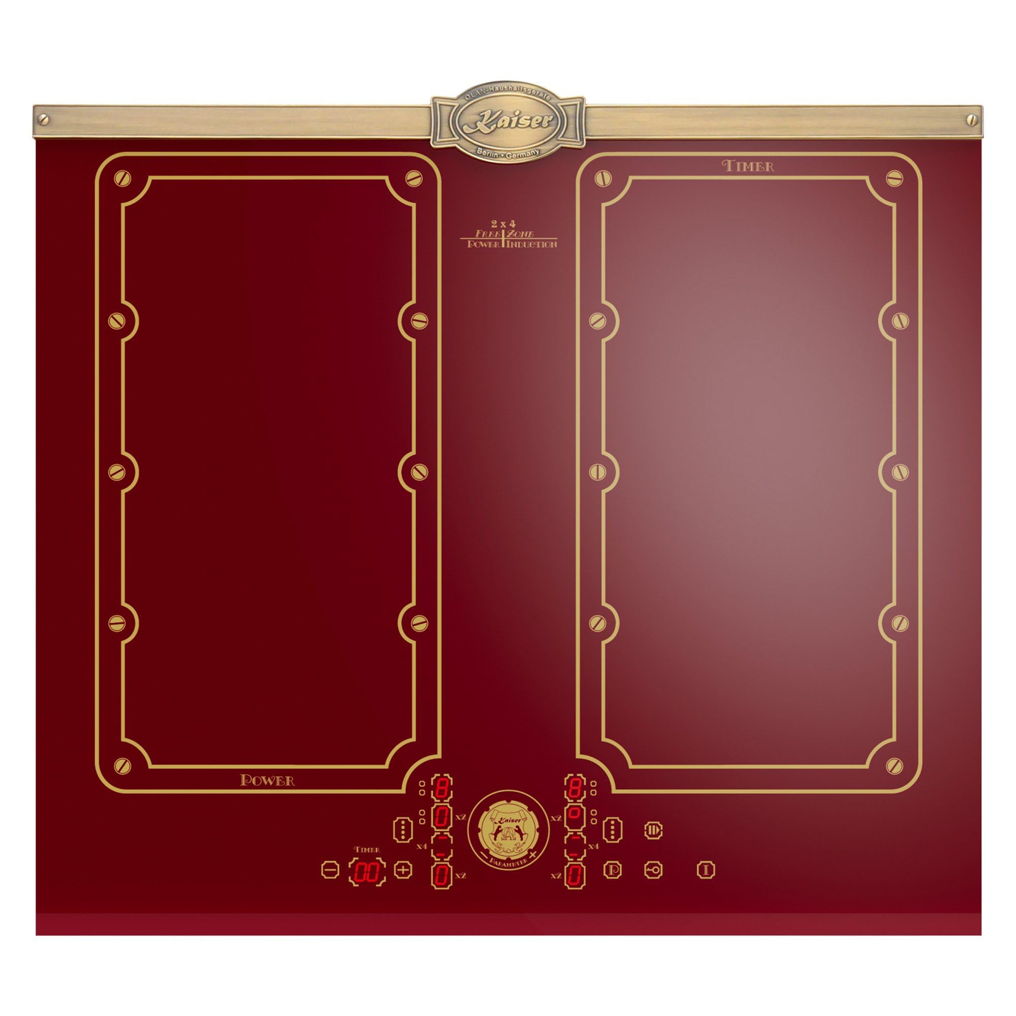 Kaiser Zestaw piekarnika 60 cm Empire RotEm EH 6355+KCT 6192 FI+A 6315 Autark zestaw kuchenny w stylu retro vintage bordowy • piekarnik 67 l • płyta indukcyjna FREE ZONE z boosterem • okap kuchenny