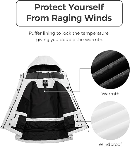 Miniatura 3 de Wantdo Chaqueta de esquí impermeable para mujer, abrigo de nieve cálido para invierno, resistente al viento, chaquetas de snowboard aisladas, parka