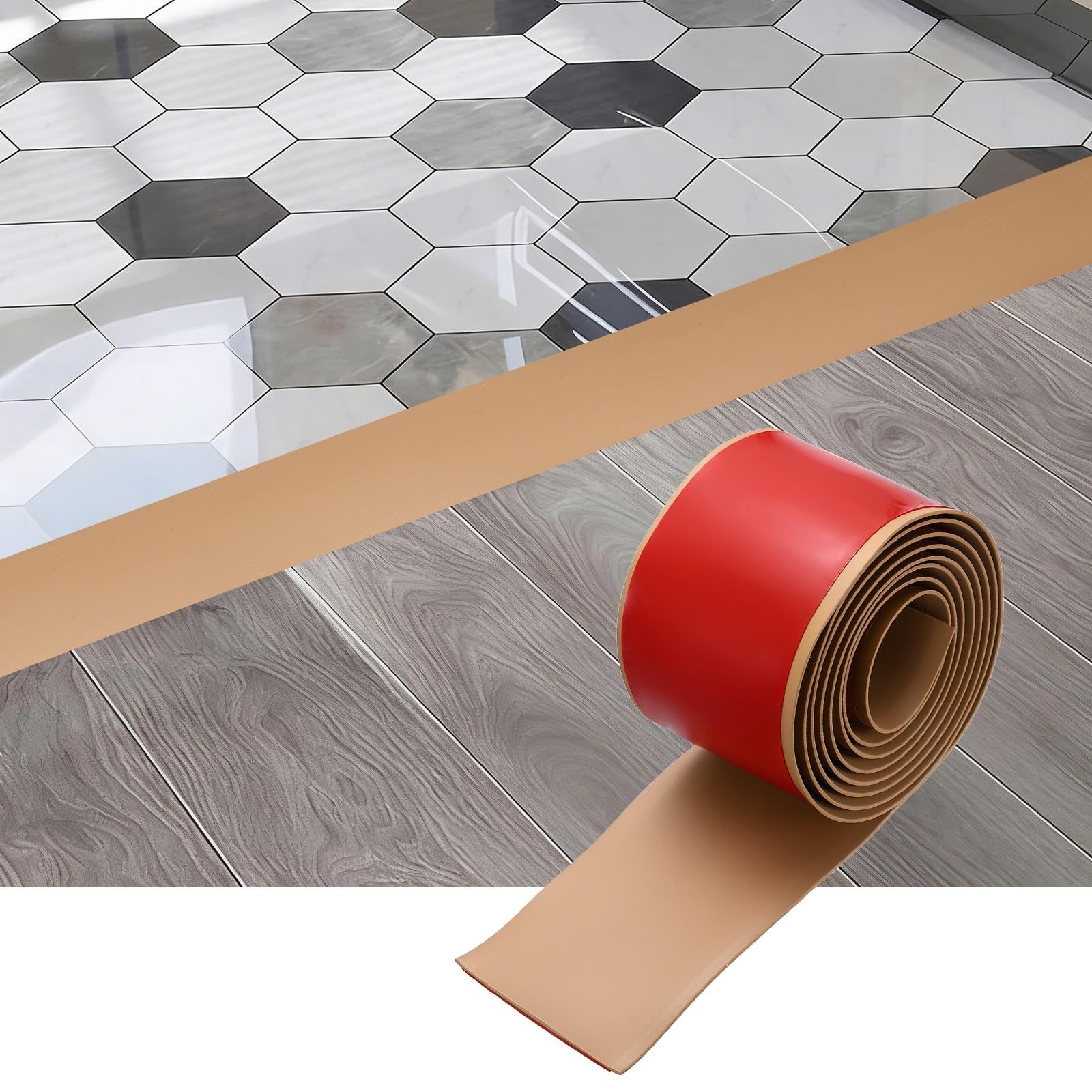 sourcing map Floor Transition Strip, 6.5FT x 2.99" x 0.14" Self Adhesive Floor Cover Strips Laminate Edge Trim for Flooring Gaps Carpet Transition, Light Brown
