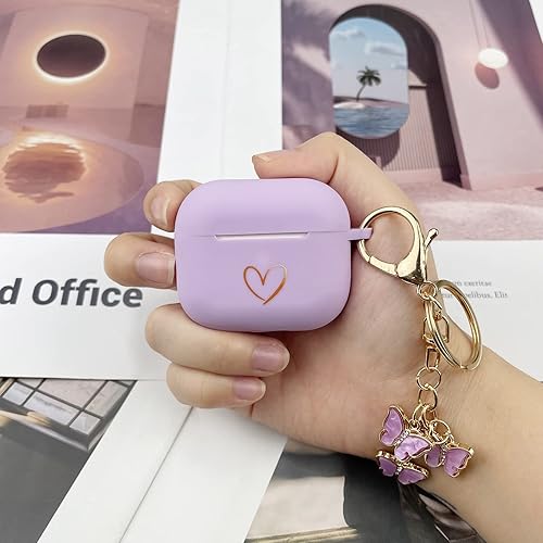 Miniatura 6 de AIIEKZ Funda compatible con AirPods 3 2021, funda de silicona suave con patrón de corazón dorado para AirPods de tercera generación con bonito
